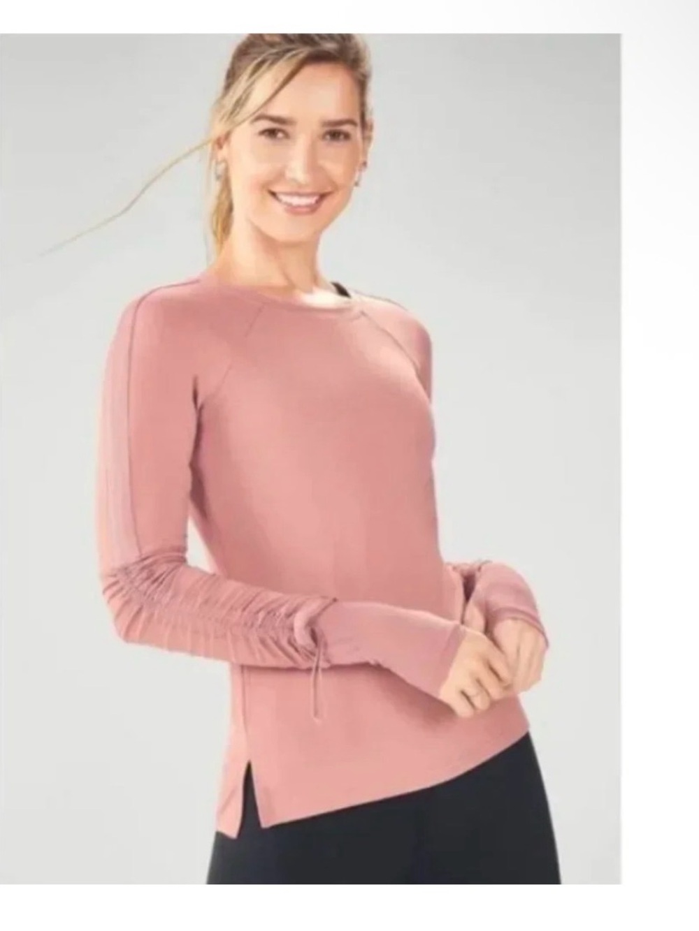 Fabletics Cashel Adjustable Ruched Long Sleeve T-Shirt Top Orchid Pink Workout
